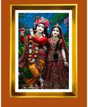 Divine Radha Krishna Golden Photo Frame - 10x14 Inches | Elegant Wooden Frame For Home, Office & Temple Decoration | Spiritual Wall & Table Decor and Gift Item