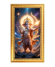 Lord Ganesh Digital Golden Color Photo Frame | Hindu Religious Wall Decor | 12x19 Inches - Inspirational Wall Art For Office, Home Decor - Ideal Spiritual Gift (F10357)