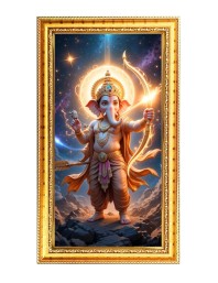 Lord Ganesh Digital Golden Color Photo Frame | Hindu Religious Wall Decor | 10x17 Inches - Inspirational Wall Art For Office, Home Decor - Ideal Spiritual Gift (F10357)