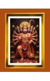Lord Hanuman Golden Photo Frame - 10x14 Inches | Elegant Wooden Frame For Home, Office & Temple Decoration | Spiritual Wall & Table Decor and Gift Item