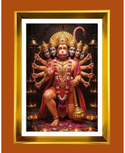 Lord Hanuman Golden Photo Frame - 10x14 Inches | Elegant Wooden Frame For Home, Office & Temple Decoration | Spiritual Wall & Table Decor and Gift Item