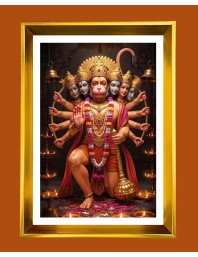 Lord Hanuman Golden Photo Frame - 14x18 Inches | Elegant Wooden Frame For Home, Office & Temple Decoration | Spiritual Wall & Table Decor And Gift Item (F9447)