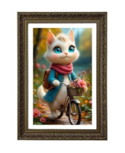 Cute, Anthropomorphic White Cat Big Photo Frame - 20x28 Inches For Home,Temple & Office Decoration (F10700)