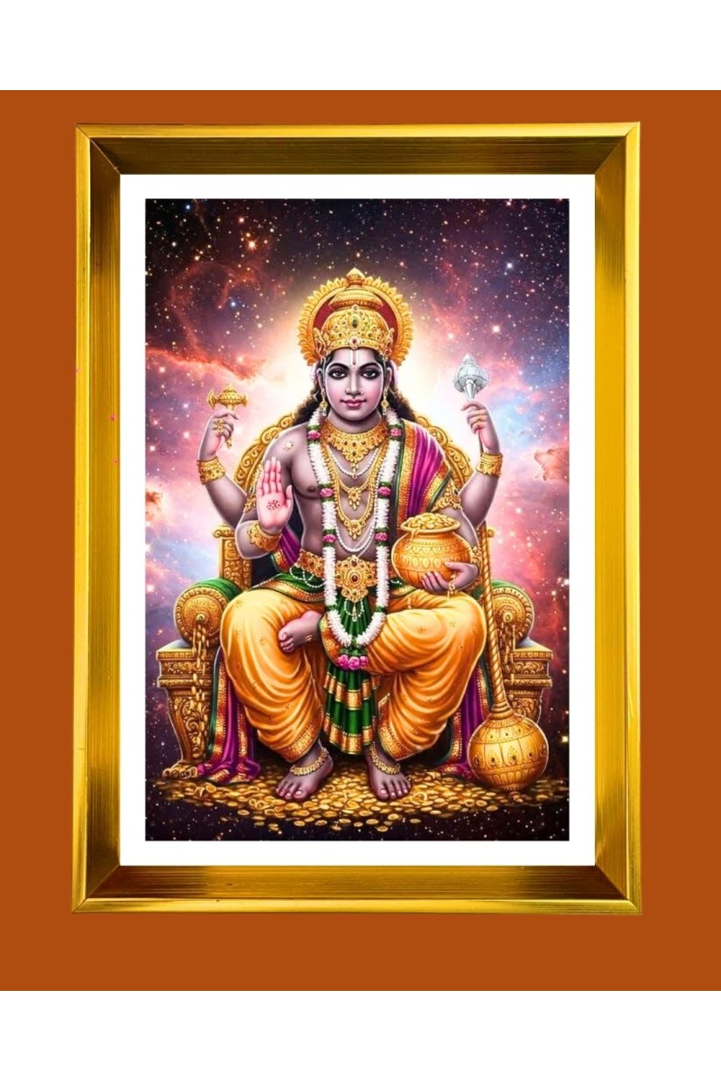 Lord Kubera Golden Photo Frame - 10x14 Inches | Elegant Wooden Frame For Home, Office & Temple Decoration | Spiritual Wall & Table Decor And Gift Item (F9718)