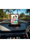 Car Desk/Table Top Radha Krishna Wooden Photo Stand 3x4 Inches, Compact & Stylish Spiritual Display For Car, Home & Office (Pack Of 1) (F14578)