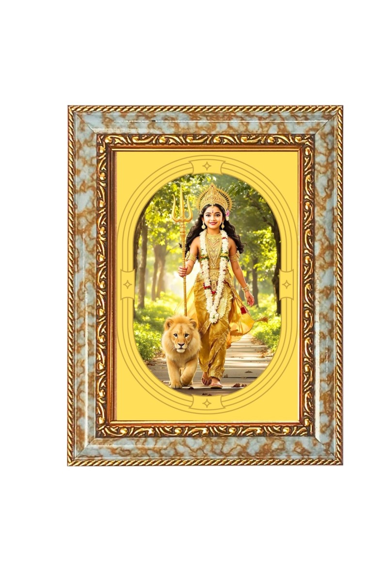 Little Durga Spiritual Guru Digital Photo In Designer Frame, Size 10x16 Inch | Hindu Religious Picture For Home Temple, Office & Gift | Wall Art & Pooja Decor (F10401)