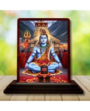 Car Desk/Table Top Lord Shiva Wooden Photo Stand 3x4 Inches, Compact & Stylish Spiritual Display For Car, Home & Office (Pack Of 1) (F14532)