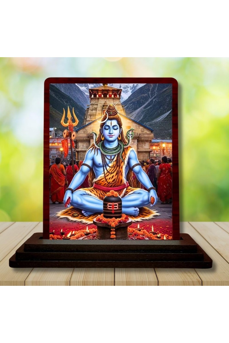 Car Desk/Table Top Lord Shiva Wooden Photo Stand 3x4 Inches, Compact & Stylish Spiritual Display For Car, Home & Office (Pack Of 1) (F14532)