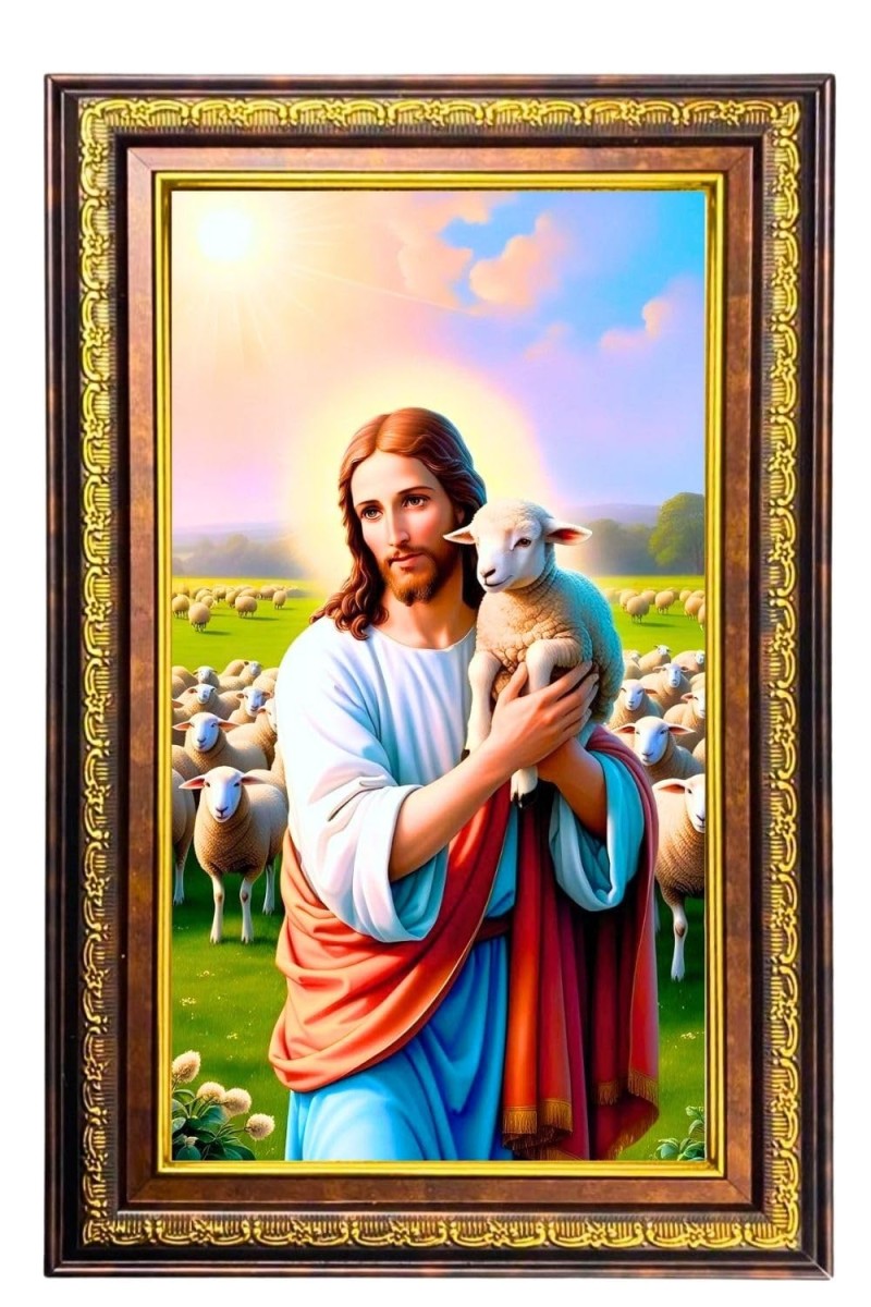 Lord Jesus Digital Golden Balck Color Photo Frame | Hindu Religious Wall Decor | 10x16 Inches - Inspirational Wall Art For Office, Home Decor - Ideal Spiritual Gift (F16735)