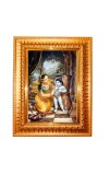 Krishna Leela Golden Designer Photo Frame | 10x14 Inch Religious Wall Hanging Frame For Home & Office Decoration | Hindu Deity Krishna Leela Spiritual Gift Item