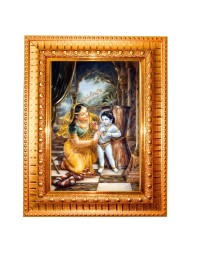 Krishna Leela Golden Designer Photo Frame | 16x20 Inch Religious Wall Hanging Frame For Home & Office Decoration | Hindu Deity Spiritual Gift Item