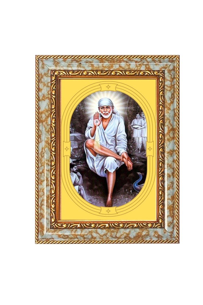 Shirdi Sai Baba Spiritual Guru Digital Photo In Designer Frame, Size 14x18 Inch | Hindu Religious Picture For Home Temple, Office & Gift | Wall Art & Pooja Decor (F10423)
