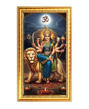 Mata Durga Digital Golden Color Photo Frame | Hindu Religious Wall Decor | 10x17 Inches - Inspirational Wall Art For Office, Home Decor - Ideal Spiritual Gift (F10232)