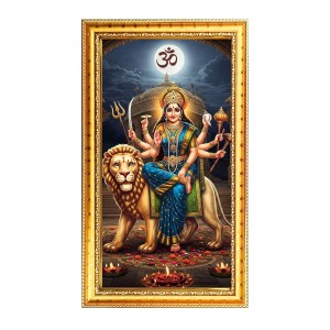 Mata Durga Digital Golden Color Photo Frame | Hindu Religious Wall Decor | 10x17 Inches - Inspirational Wall Art For Office, Home Decor - Ideal Spiritual Gift (F10232)
