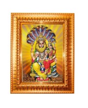 Shantharoop Bagavan Narashima Moorthi With Mahalaxmi Devi Golden Designer Photo Frame | 10x14 Inch Religious Wall Hanging Frame For Home & Office Decoration | Hindu Deity Spiritual Gift Item
