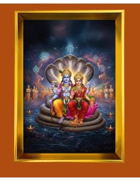 Lakshmi Narayan Golden Photo Frame - 12x16 Inches | Elegant Wooden Frame For Home, Office & Temple Decoration | Spiritual Wall & Table Decor And Gift Item (F9802)