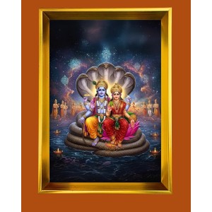 Lakshmi Narayan Golden Photo Frame - 10x14 Inches | Elegant Wooden Frame For Home, Office & Temple Decoration | Spiritual Wall & Table Decor And Gift Item (F9802)