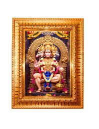 Panchamukhi Hanuman Golden Designer Photo Frame | 14x18 Inch Religious Wall Hanging Frame For Home & Office Decoration | Hindu Deity Spiritual Gift Item