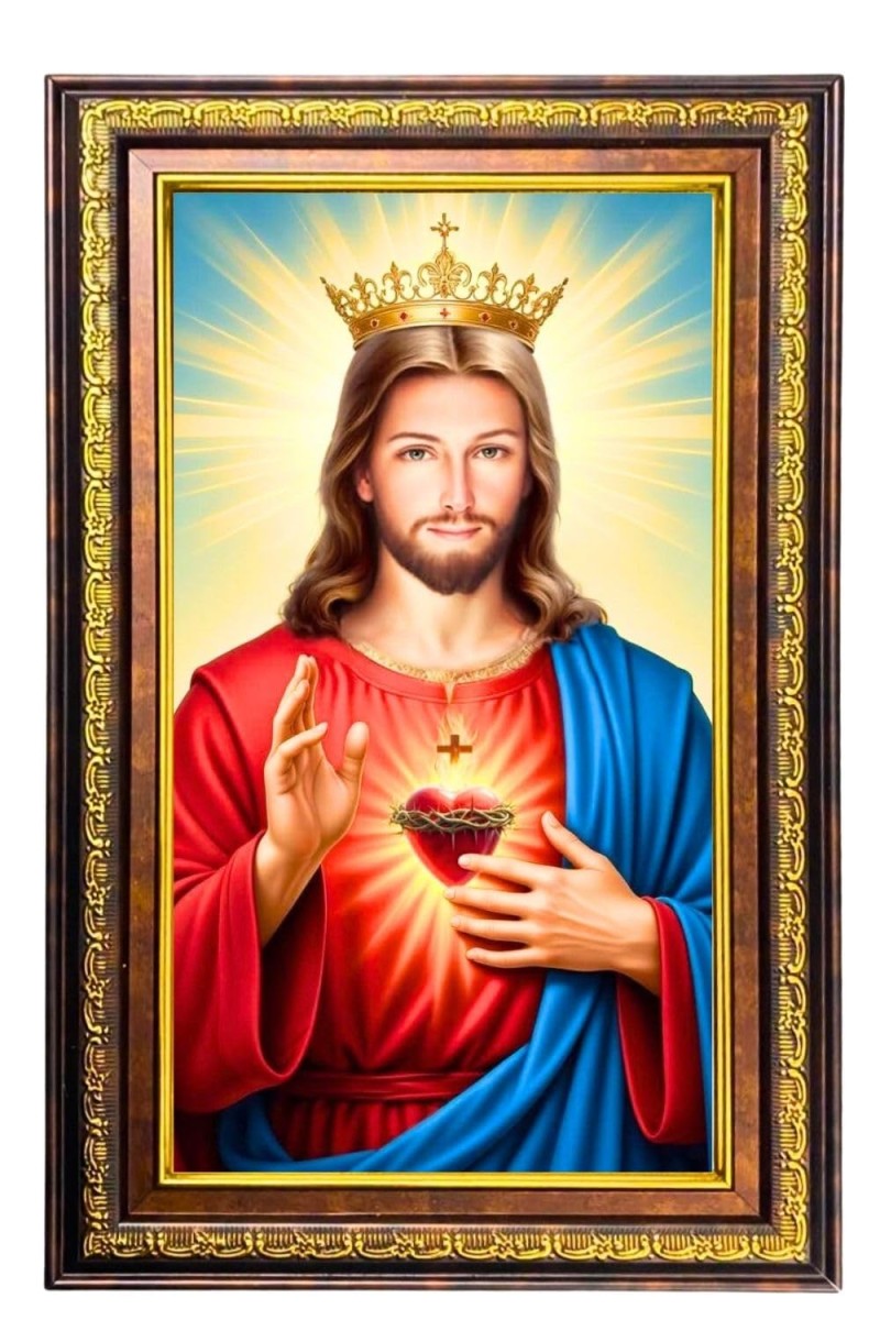 Lord Jesus Digital Golden Balck Color Photo Frame | Hindu Religious Wall Decor | 10x16 Inches - Inspirational Wall Art For Office, Home Decor - Ideal Spiritual Gift (F16744)