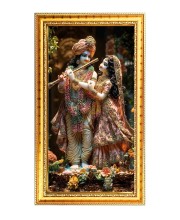 Divine Radha Krishna Digital Golden Color Photo Frame | Hindu Religious Wall Decor | 10x17 Inches - Inspirational Wall Art For Office, Home Decor - Ideal Spiritual Gift (F10268)