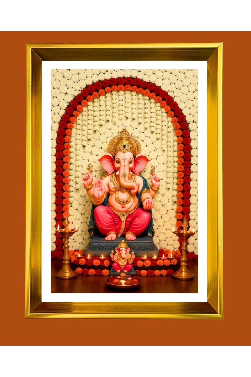 Golden Photo Frame - 10x14 Inches | Elegant Wooden Frame For Home, Office & Temple Decoration | Spiritual Wall & Table Decor and Gift Item