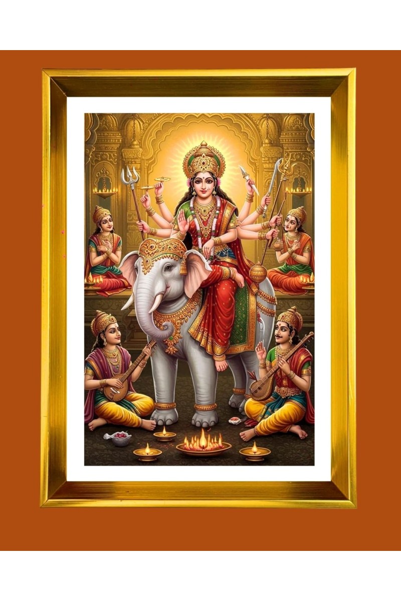 Mata Durga Golden Photo Frame - 10x14 Inches | Elegant Wooden Frame For Home, Office & Temple Decoration | Spiritual Wall & Table Decor and Gift Item
