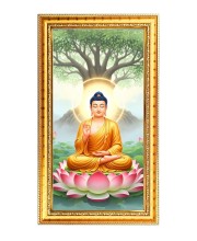 Lord Buddha Digital Golden Color Photo Frame | Hindu Religious Wall Decor | 10x17 Inches - Inspirational Wall Art For Office, Home Decor - Ideal Spiritual Gift (F10324)
