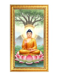 Lord Buddha Digital Golden Color Photo Frame | Hindu Religious Wall Decor | 8x15 Inches - Inspirational Wall Art For Office, Home Decor - Ideal Spiritual Gift (F10324)