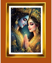 Divine Radha Krishna Golden Photo Frame - 10x14 Inches | Elegant Wooden Frame For Home, Office & Temple Decoration | Spiritual Wall & Table Decor and Gift Item