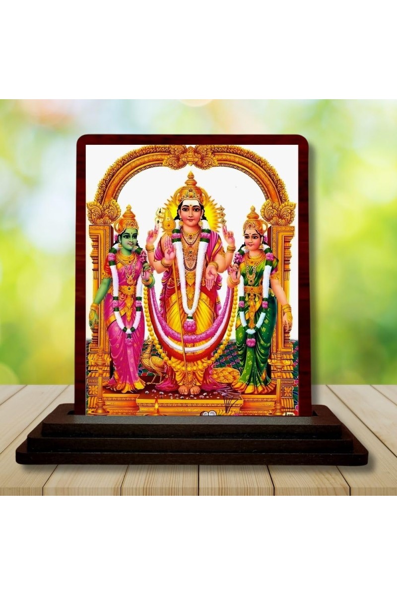 Car Desk/Table Top Lord Murugan Wooden Photo Stand 3x4 Inches, Compact & Stylish Spiritual Display For Car, Home & Office (Pack Of 1) (F14279)