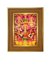 Lord Lakhsmi & Ganesha Photo Frame 10x14 Inches-Brown Wooden Frame For Home, Office & Temple Decoration And Gifting (F6359)