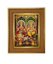 Goddess Lakhsmi And Ganesha Photo Frame 10x14 Inches-Brown Wooden Frame For Home, Office & Temple Decoration And Gifting (F6429)
