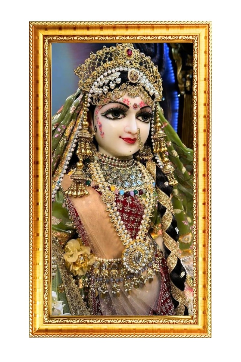 Divine Radha Rani Digital Golden Color Photo Frame | Hindu Religious Wall Decor | 8x15 Inches - Inspirational Wall Art For Office, Home Decor - Ideal Spiritual Gift (F10261)