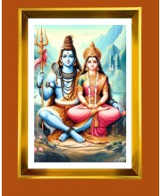 Lord Shiva And Devi Parvati Golden Photo Frame - 10x14 Inches | Elegant Wooden Frame For Home, Office & Temple Decoration | Spiritual Wall & Table Decor and Gift Item