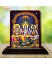 Car Desk/Table Top Lord Bramha Vishnu Shiva Wooden Photo Stand 3x4 Inches, Compact & Stylish Spiritual Display For Car, Home & Office (Pack Of 1) (F14240)