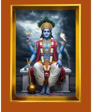 Lord Vishnu Golden Photo Frame - 14x18 Inches | Elegant Wooden Frame For Home, Office & Temple Decoration | Spiritual Wall & Table Decor And Gift Item (F9784)