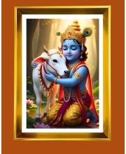 Bal Gopal Golden Photo Frame - 10x14 Inches | Elegant Wooden Frame For Home, Office & Temple Decoration | Spiritual Wall & Table Decor and Gift Item