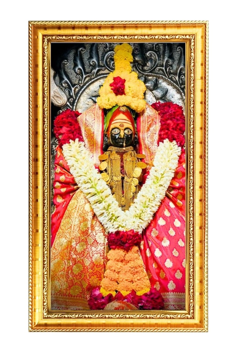 Tulja Bhavani Digital Golden Color Photo Frame | Hindu Religious Wall Decor | 12x19 Inches - Inspirational Wall Art For Office, Home Decor - Ideal Spiritual Gift (F10348)
