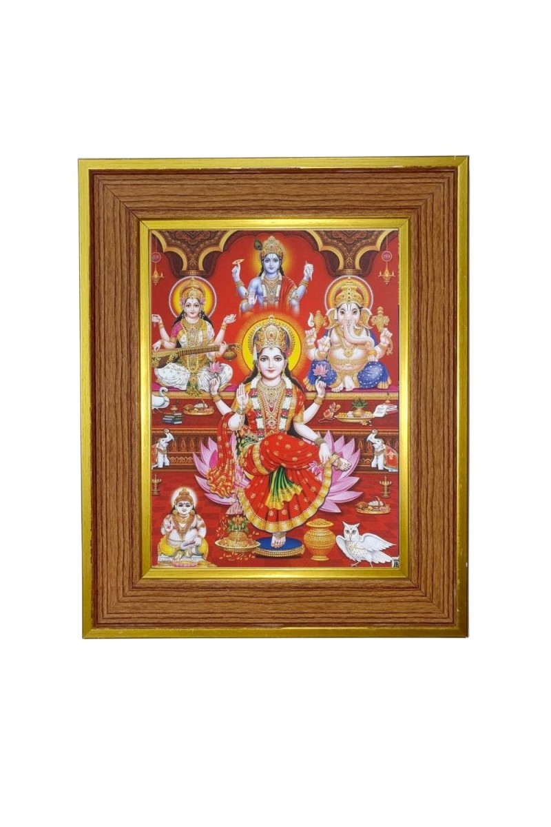 Maha Lakhsmi Photo Frame 10x14 Inches-Brown Wooden Frame For Home, Office & Temple Decoration And Gifting (F6352)