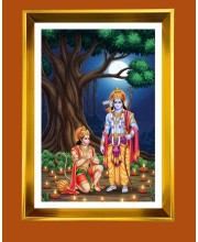 Lord Ram And Hanuman Golden Photo Frame - 10x14 Inches | Elegant Wooden Frame For Home, Office & Temple Decoration | Spiritual Wall & Table Decor and Gift Item