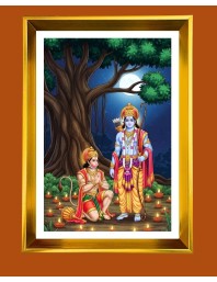 Lord Ram And Hanuman Golden Photo Frame - 14x18 Inches | Elegant Wooden Frame For Home, Office & Temple Decoration | Spiritual Wall & Table Decor And Gift Item (F9886)