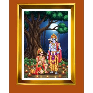 Lord Ram And Hanuman Golden Photo Frame - 10x14 Inches | Elegant Wooden Frame For Home, Office & Temple Decoration | Spiritual Wall & Table Decor and Gift Item