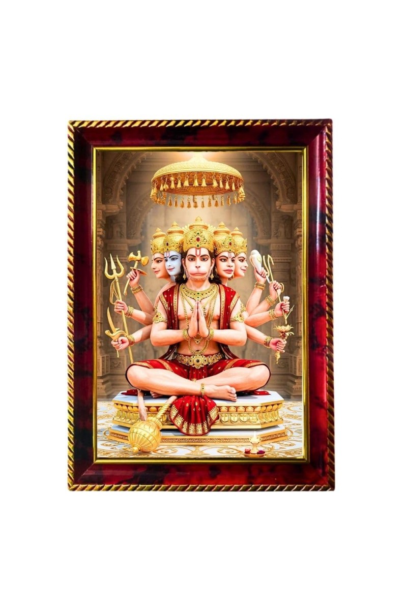 Lord Hanuman Photo Frame For Wall & Table | 7x9 Inch Golden Cherry Finish | Decorative Lord Hanuman Photo Frame For Home, Office & Pooja Room (F11892)