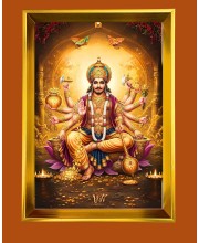 Lord Vishnu Golden Photo Frame - 16x20 Inches | Elegant Wooden Frame For Home, Office & Temple Decoration | Spiritual Wall & Table Decor And Gift Item (F9717)