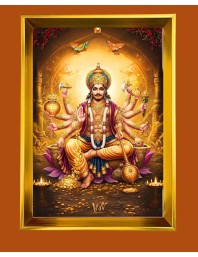 Lord Vishnu Golden Photo Frame - 14x18 Inches | Elegant Wooden Frame For Home, Office & Temple Decoration | Spiritual Wall & Table Decor And Gift Item (F9717)
