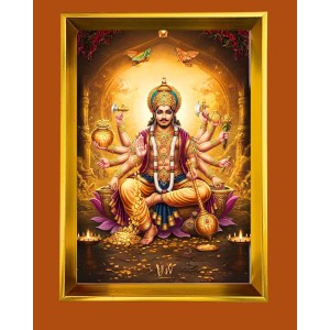 Lord Vishnu Golden Photo Frame - 16x20 Inches | Elegant Wooden Frame For Home, Office & Temple Decoration | Spiritual Wall & Table Decor And Gift Item (F9717)