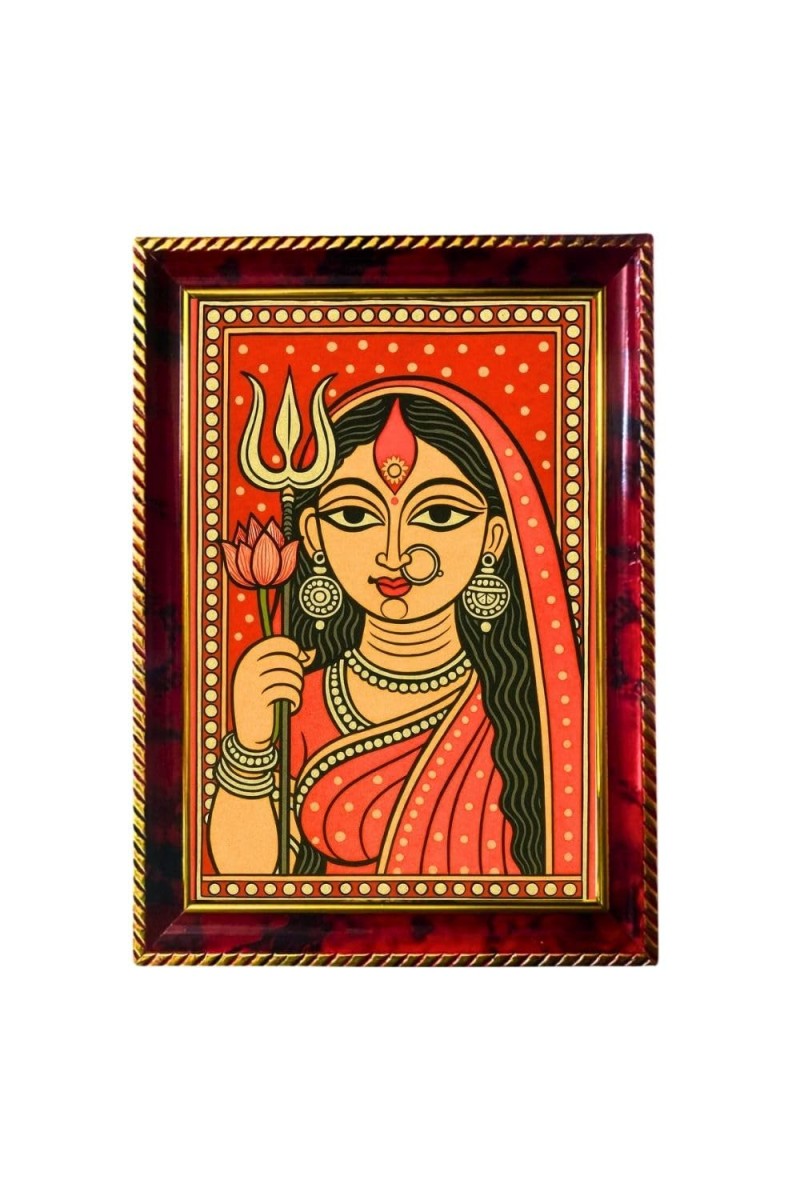 Goddess Durga Painting Photo Frame For Wall & Table | 7x9 Inch Golden Cherry Finish | Decorative Goddess Durga Painting Photo Frame For Home, Office & Pooja Room (F11667)