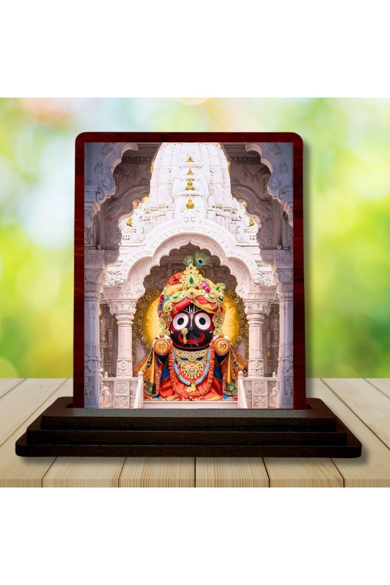 Car Desk/Table Top Lord Jagannath Wooden Photo Stand 3x4 Inches, Compact & Stylish Spiritual Display For Car, Home & Office (Pack Of 1) (F14595)