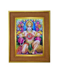 Lord Hanuman Photo Frame 18x22 Inches-Brown Wooden Frame For Home, Office & Temple Decoration And Gifting (F6360)