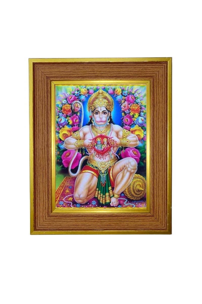 Lord Hanuman Photo Frame 18x22 Inches-Brown Wooden Frame For Home, Office & Temple Decoration And Gifting (F6360)
